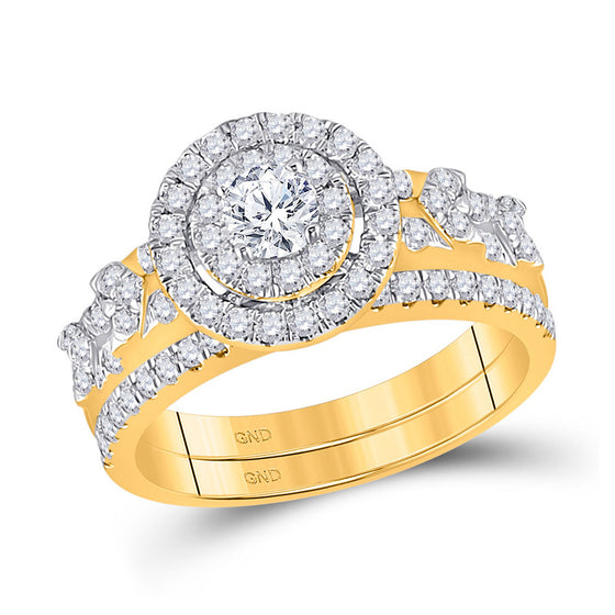 14k Yellow Gold Round Diamond Bridal Wedding Ring Band Set 1 Cttw