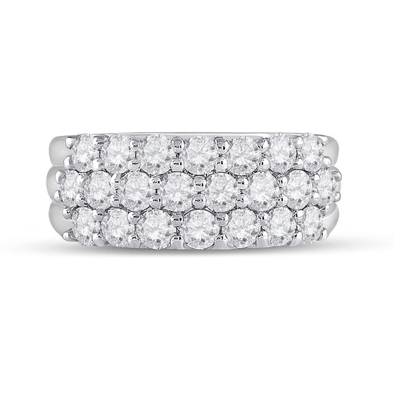 14k White Gold Womens Round Diamond Triple Row Pave Band Ring 2 Cttw