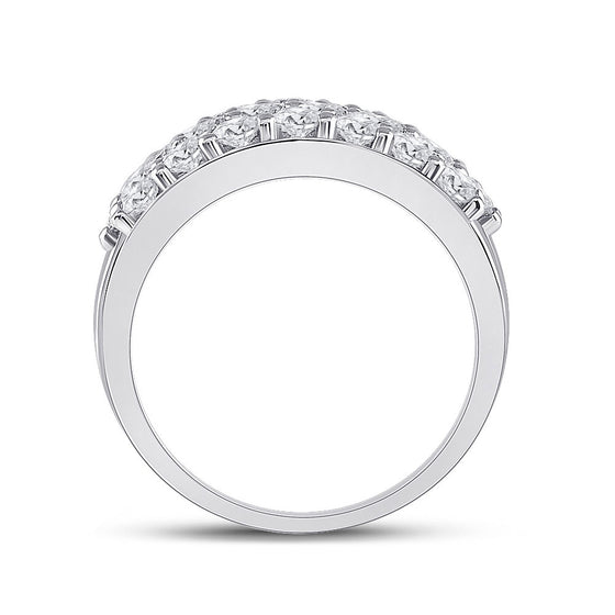 14k White Gold Womens Round Diamond Triple Row Pave Band Ring 2 Cttw