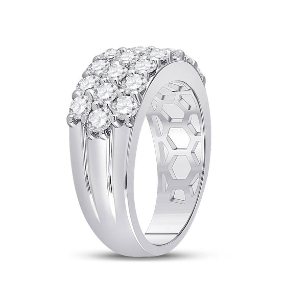 14k White Gold Womens Round Diamond Triple Row Pave Band Ring 2 Cttw
