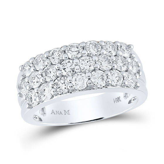 14k White Gold Womens Round Diamond Triple Row Pave Band Ring 2 Cttw