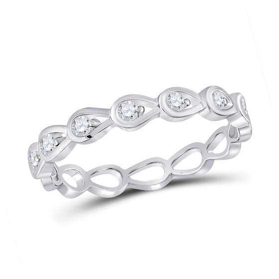 10k White Gold Womens Round Diamond Stackable Band Ring 1/5 Cttw
