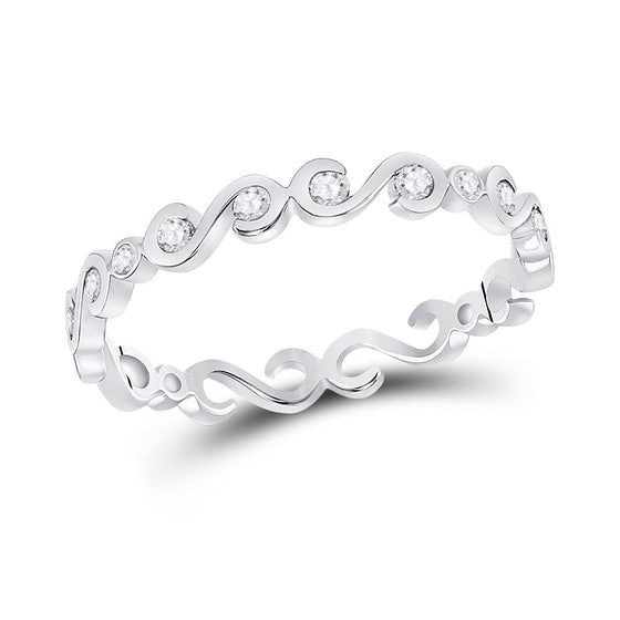 10k White Gold Womens Round Diamond S-Shape Stackable Band Ring 1/8 Cttw