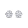 14k White Gold Womens Round Diamond Flower Cluster Earrings 3/4 Cttw