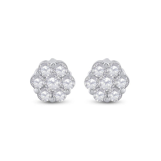 14k White Gold Womens Round Diamond Flower Cluster Earrings 3/4 Cttw