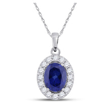  10k White Gold Womens Oval Synthetic Blue Sapphire Solitaire Pendant 3 Cttw