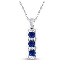  10k White Gold Womens Round Synthetic Blue Sapphire Fashion Pendant 1/2 Cttw