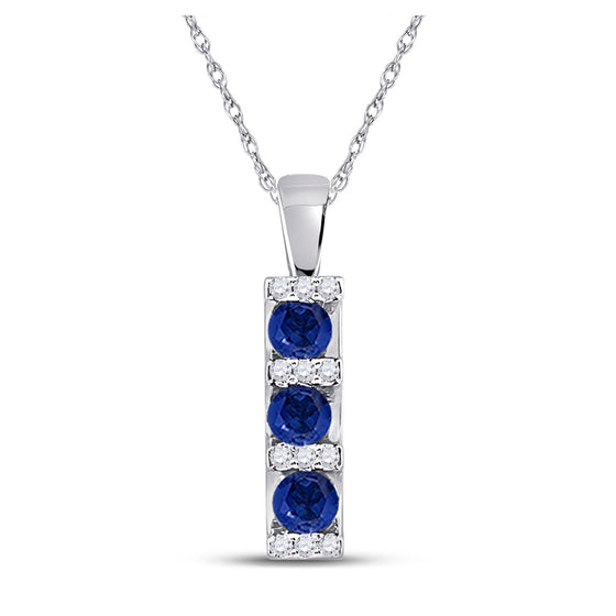 10k White Gold Womens Round Synthetic Blue Sapphire Fashion Pendant 1/2 Cttw