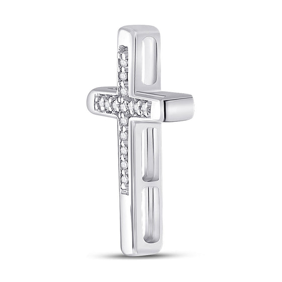 10k White Gold Womens Round Diamond Cross Pendant 1/20 Cttw
