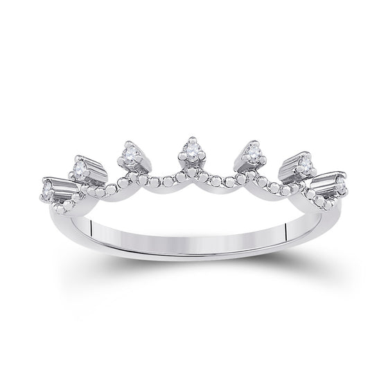 10k White Gold Womens Round Diamond Band Ring 1/12 Cttw