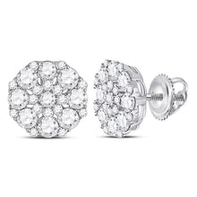  14k White Gold Womens Round Diamond Octagon Cluster Earrings 1-1/2 Cttw