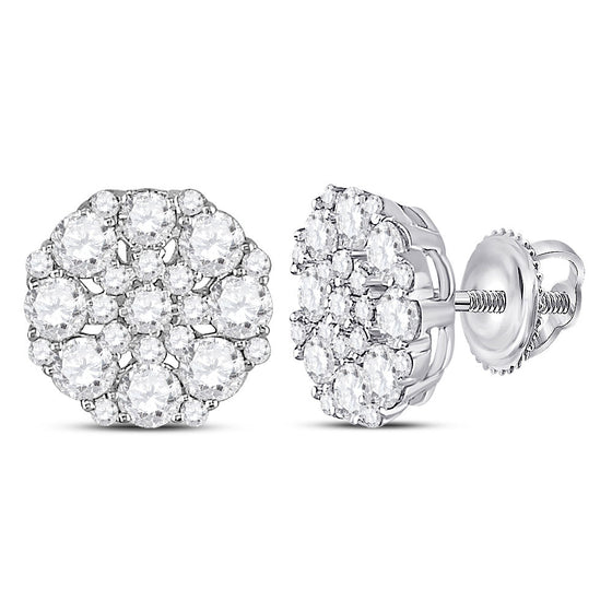 14k White Gold Womens Round Diamond Octagon Cluster Earrings 1-1/2 Cttw