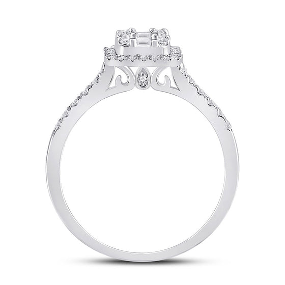 14k White Gold Womens Baguette Diamond Square Cluster Ring 1/2 Cttw