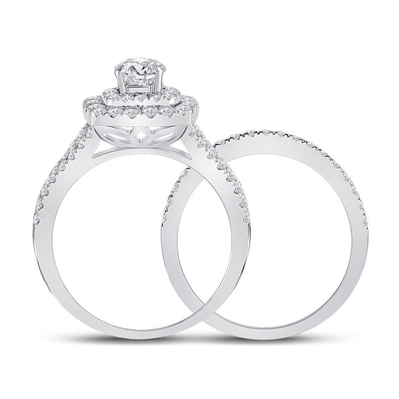 14k White Gold Round Diamond Bridal Wedding Ring Band Set 1-5/8 Cttw