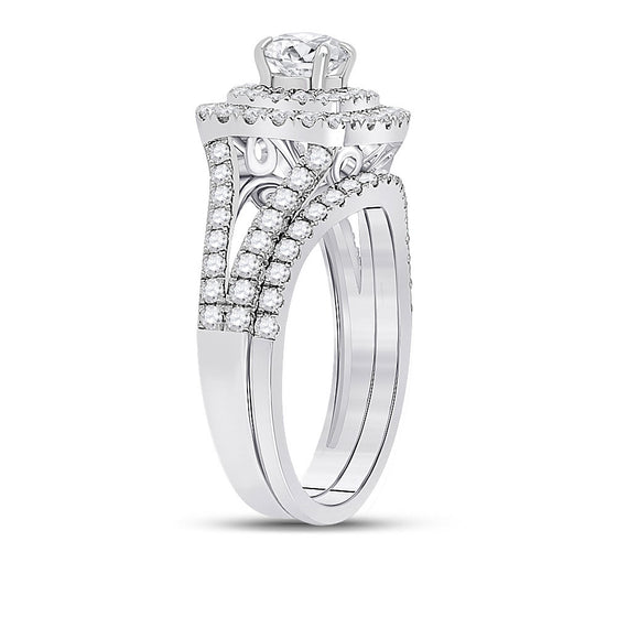 14k White Gold Round Diamond Bridal Wedding Ring Band Set 1-5/8 Cttw