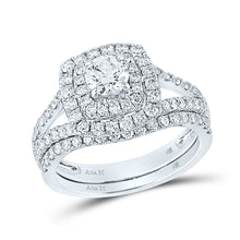  14k White Gold Round Diamond Bridal Wedding Ring Band Set 1-5/8 Cttw