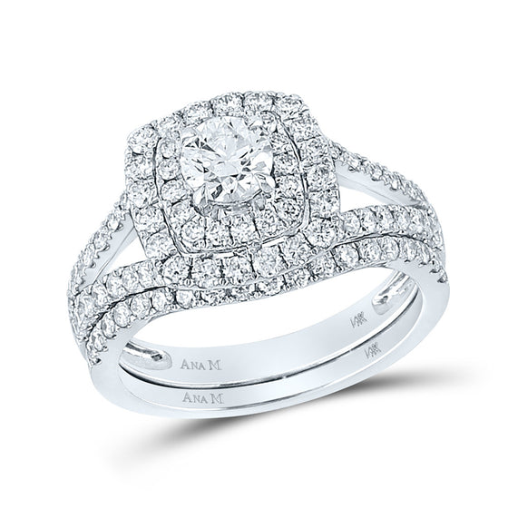 14k White Gold Round Diamond Bridal Wedding Ring Band Set 1-5/8 Cttw