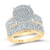 10k Yellow Gold His Hers Round Diamond Cluster Matching Wedding Set 5/8 Cttw