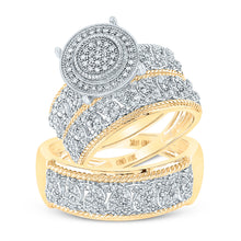  10k Yellow Gold His Hers Round Diamond Cluster Matching Wedding Set 5/8 Cttw