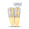 10k Yellow Gold His Hers Round Diamond Square Matching Wedding Set 3/4 Cttw