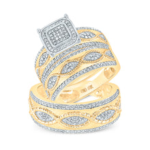  10k Yellow Gold His Hers Round Diamond Square Matching Wedding Set 3/4 Cttw