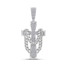  10k White Gold Mens Round Diamond Cross Charm Pendant 3/8 Cttw