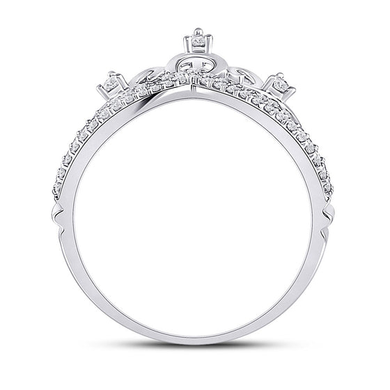 10k White Gold Womens Round Diamond Crown Tiara Fashion Ring 1/5 Cttw