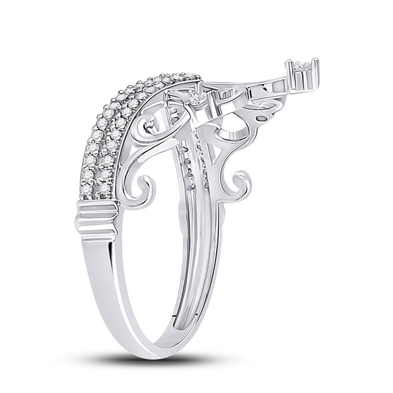 10k White Gold Womens Round Diamond Crown Tiara Fashion Ring 1/5 Cttw