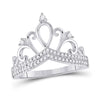 10k White Gold Womens Round Diamond Crown Tiara Fashion Ring 1/5 Cttw