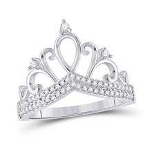  10k White Gold Womens Round Diamond Crown Tiara Fashion Ring 1/5 Cttw