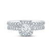 14k White Gold Round Diamond Halo Bridal Wedding Ring Band Set 1-1/5 Cttw