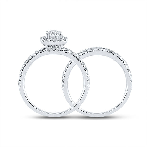 14k White Gold Round Diamond Halo Bridal Wedding Ring Band Set 1-1/5 Cttw