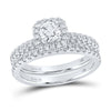 14k White Gold Round Diamond Halo Bridal Wedding Ring Band Set 1-1/5 Cttw