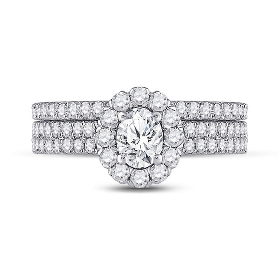 14k White Gold Oval Diamond Bridal Wedding Ring Band Set 1-1/2 Cttw