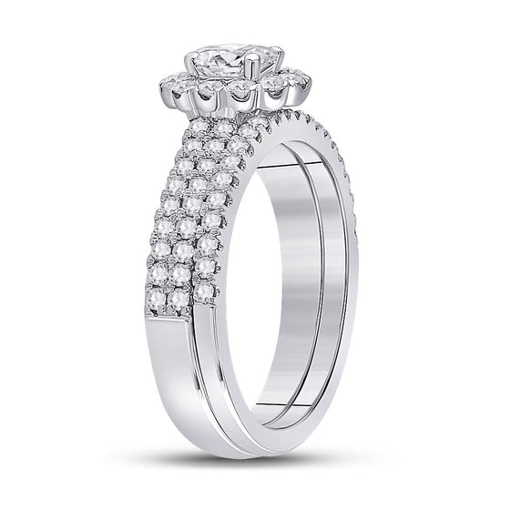 14k White Gold Oval Diamond Bridal Wedding Ring Band Set 1-1/2 Cttw