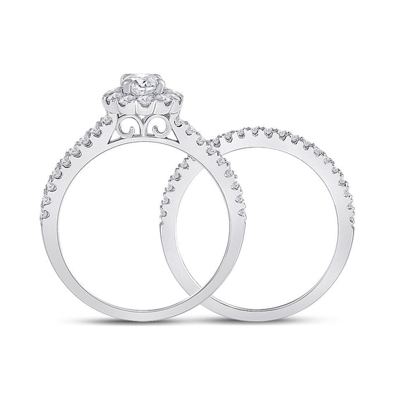 14k White Gold Oval Diamond Bridal Wedding Ring Band Set 1-1/2 Cttw