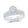 14k White Gold Oval Diamond Bridal Wedding Ring Band Set 1-1/2 Cttw