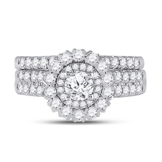 14k White Gold Round Diamond Bridal Wedding Ring Band Set 1-3/8 Cttw