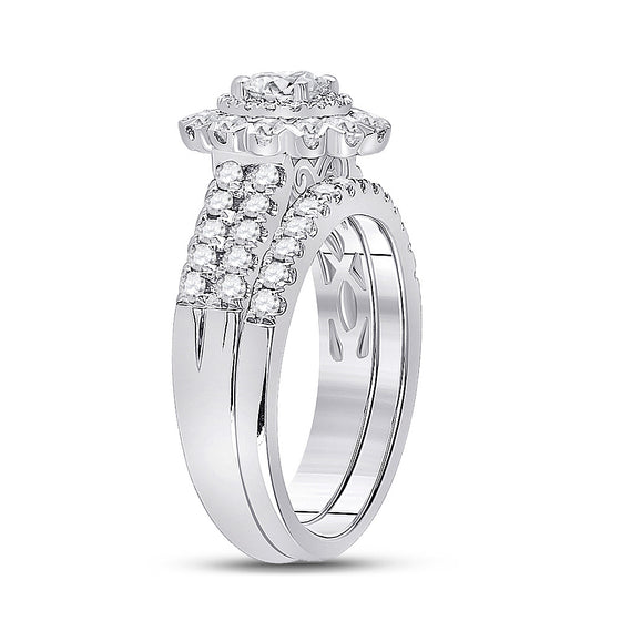 14k White Gold Round Diamond Bridal Wedding Ring Band Set 1-3/8 Cttw