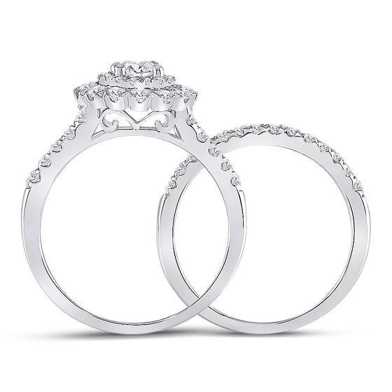 14k White Gold Round Diamond Bridal Wedding Ring Band Set 1-3/8 Cttw