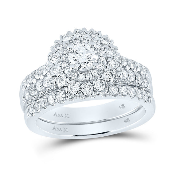 14k White Gold Round Diamond Bridal Wedding Ring Band Set 1-3/8 Cttw