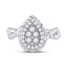 14k White Gold Womens Round Diamond Teardrop Cluster Ring 3/8 Cttw