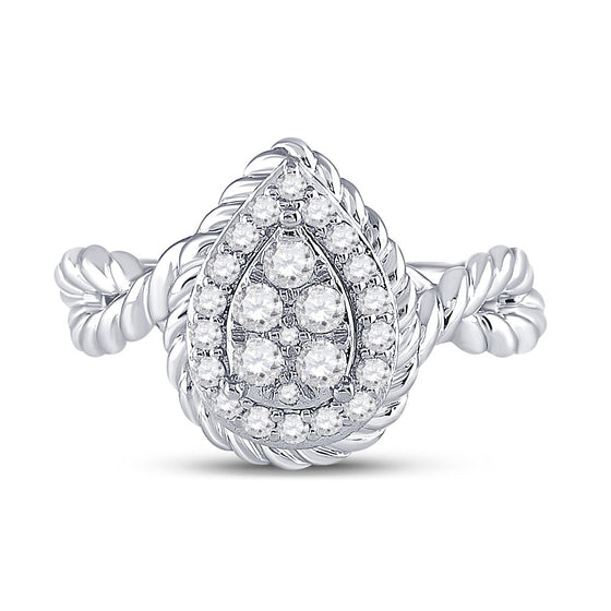 14k White Gold Womens Round Diamond Teardrop Cluster Ring 3/8 Cttw