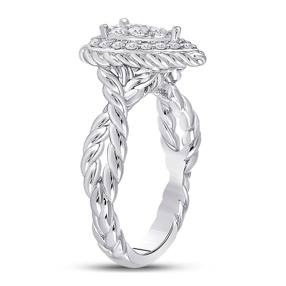 14k White Gold Womens Round Diamond Teardrop Cluster Ring 3/8 Cttw