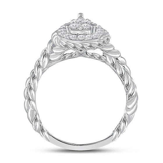 14k White Gold Womens Round Diamond Teardrop Cluster Ring 3/8 Cttw