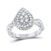 14k White Gold Womens Round Diamond Teardrop Cluster Ring 3/8 Cttw