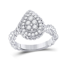 14k White Gold Womens Round Diamond Teardrop Cluster Ring 3/8 Cttw