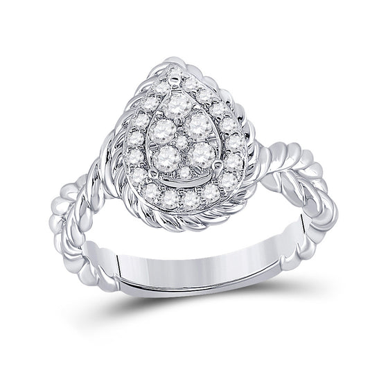 14k White Gold Womens Round Diamond Teardrop Cluster Ring 3/8 Cttw