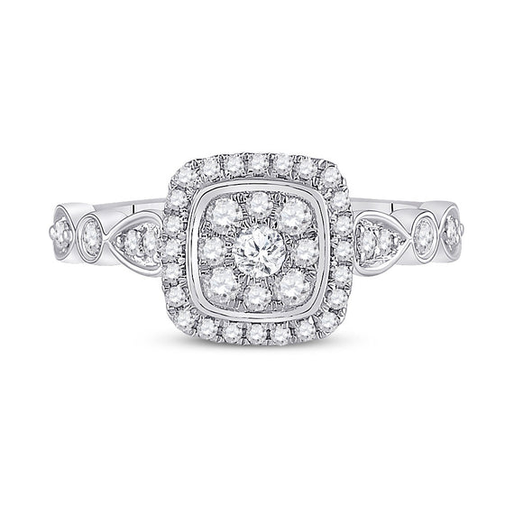 14k White Gold Womens Round Diamond Square Cluster Ring 1/2 Cttw