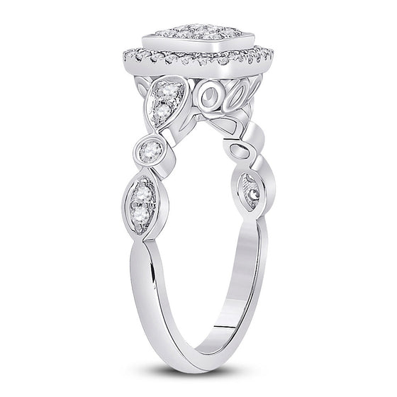 14k White Gold Womens Round Diamond Square Cluster Ring 1/2 Cttw